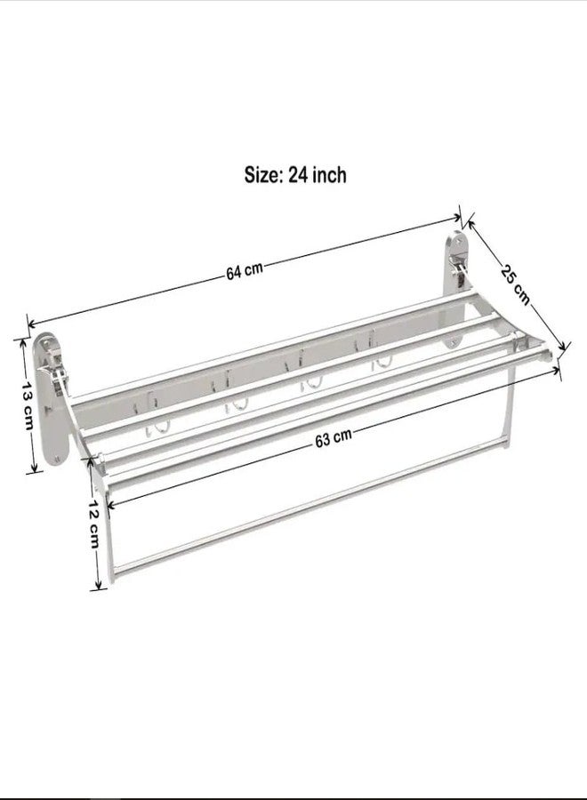 ANATOMIX Stainless Steel Folding Towel Hanger Stand/Towel Rack for Bathroom Wall Mounted Round Foldable - 24 Inch-Chrome Finish - Image 3